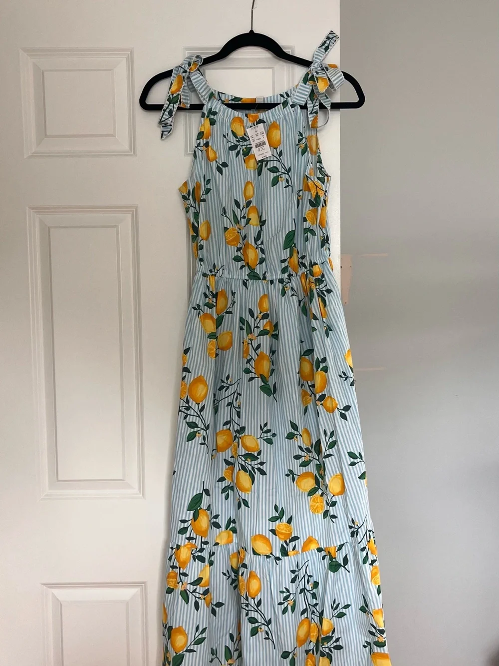 J. Crew Lemon Print Midi Dress - Yellow on Light Blue - Picture 1 of 4